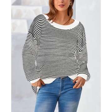 Zenlonr Women's 2025 Fall Winter Striped Sweater Long Sleeve Off Shoulder Loose Knit Pullover Tops(W...