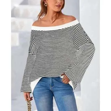 Zenlonr Women's Autumn Striped Oversized Sweater