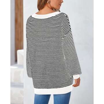 Zenlonr Women's 2025 Fall Winter Striped Sweater Long Sleeve Off Shoulder Loose Knit Pullover Tops(White,Medium)