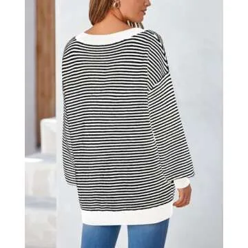 Zenlonr Women's Autumn Striped Oversized Sweater
