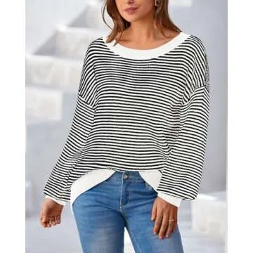 Zenlonr Women's Autumn Striped Oversized Sweater