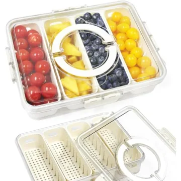 Yuroochii Divided Serving Tray Fresh-keeping Box with Lid&Handle, 4 Compartments Snacks Box, Snack F...