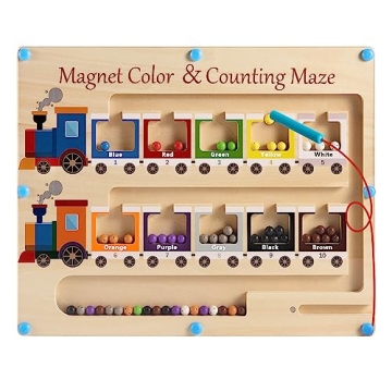Magnetic Color and Number Maze Board Wooden Montessori Fine Motor Skills Toys for 2 3 Year Old Presc...
