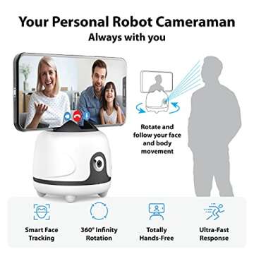 Tripod Auto Face Tracking Tripod, Jarvisen Phone Stabilizer No App Required, 360° Rotation Face Bod...