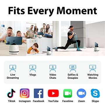 Tripod Auto Face Tracking Tripod, Jarvisen Phone Stabilizer No App Required, 360° Rotation Face Body Tripod Camera Mount Smart Shooting Phone Tracking Holder for Live Vlog Streaming Video