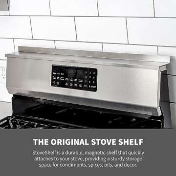 StoveShelf Deluxe 30" Length Black Magnetic Shelf for Kitchen Stove - Extra Strength Double Magnets ...