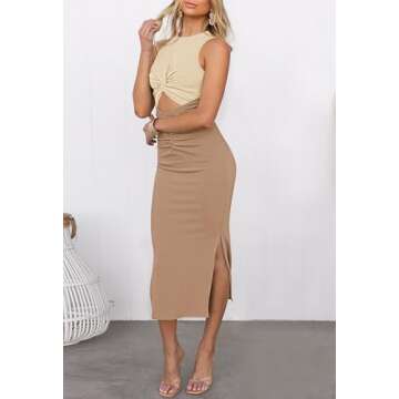 HUUSA Women's Birthday Outfit Tank Dress Crew Neck Sleevelss Night Out Flattering Twist Ruched Dress...