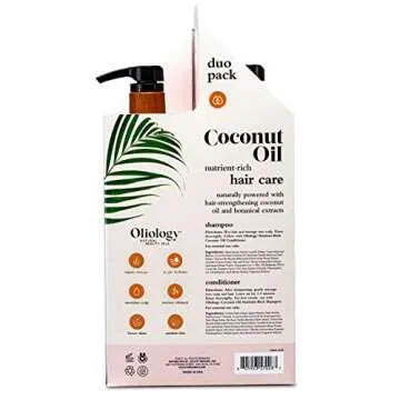 Oliology Nutrient Rich Coconut Oil Shampoo & Conditioner Combo Pack - Helps Restore Damaged Hair | Provides Intense Shine | Moisturizing | Made in USA, Cruelty Free & Paraben Free (32oz)