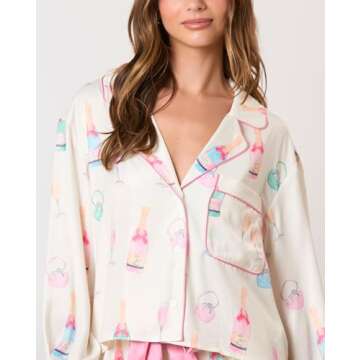 SOOKABEILA Women Christmas Y2k Pajamas Bow Tie Long Sleeve Shirt and Ruffle Shorts Cute 2 Piece Xmas Print Sleepwear (White,S)