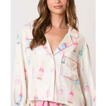 SOOKABEILA Women Christmas Y2k Pajamas Bow Tie Long Sleeve Shirt and Ruffle Shorts Cute 2 Piece Xmas Print Sleepwear (White,S)