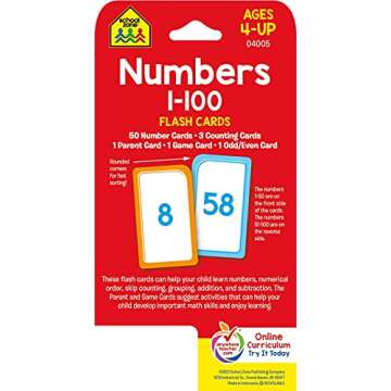 School Zone - Numbers 1-100 Flash Cards - Ages 4+, Preschool, Kindergarten, 1st Grade, Numerical Ord...