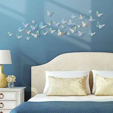 72 Pcs Butterfly Decorations, 3 Sizes 3 Styles Butterfly Wall Decor, Butterfly Party Decorations, Birthday Decorations Butterflies for Crafts, Cake Decorating, Wall Stickers Room Decor(Rainbow Silver)