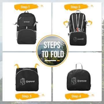 ZOMAKE Lightweight Packable Backpack 35L, Light Foldable Backpacks Water Resistant Collapsible Hiking Bag, Compact Folding Day Pack for Travel Camping(Black)