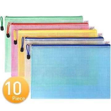 10 pcs A4 Zip File Folder Bag Waterproof Zipper Bag Mesh Document Bag Storage Pouch with Zipper - fo...