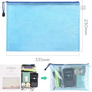 10 pcs A4 Zip File Folder Bag Waterproof Zipper Bag Mesh Document Bag Storage Pouch with Zipper - for Office Supplies, Family, School, Travel Storage Bags - 5 Colors Red, Blue, Yellow, Green, Clear