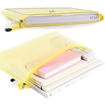 10 pcs A4 Zip File Folder Bag Waterproof Zipper Bag Mesh Document Bag Storage Pouch with Zipper - for Office Supplies, Family, School, Travel Storage Bags - 5 Colors Red, Blue, Yellow, Green, Clear