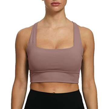 Aoxjox Sports Bras for Women High Impact Fitness Running Training Rebellion Yoga Crop Tank Workout Tops (Fudge Coffee, Small)