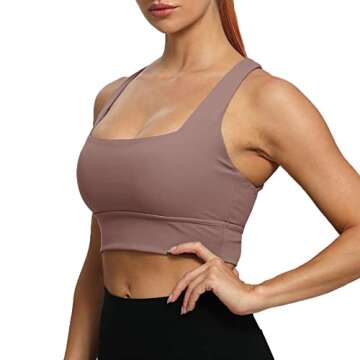 Aoxjox Sports Bras for Women High Impact Fitness Running Training Rebellion Yoga Crop Tank Workout Tops (Fudge Coffee, Small)
