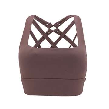 Aoxjox Sports Bras for Women High Impact Fitness Running Training Rebellion Yoga Crop Tank Workout Tops (Fudge Coffee, Small)