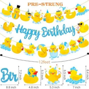 Duck Happy Birthday Banners 3Pcs Duck Birthday Decorations Blue Glitter Rubber Duck Birthday Party Banners Duck Birthday Party Supplies for Rubber Duck Decorations