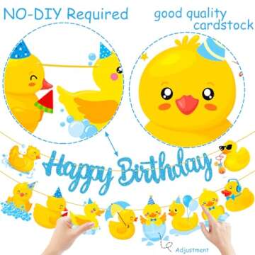 Duck Happy Birthday Banners 3Pcs Duck Birthday Decorations Blue Glitter Rubber Duck Birthday Party Banners Duck Birthday Party Supplies for Rubber Duck Decorations