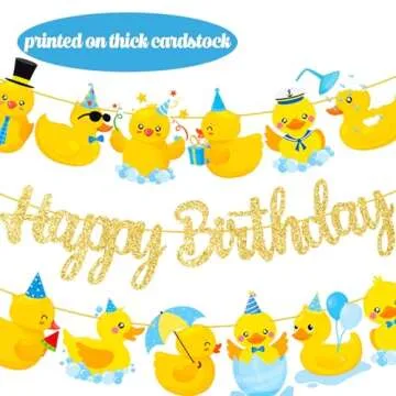 Duck Happy Birthday Banners 3Pcs Duck Birthday Decorations Blue Glitter Rubber Duck Birthday Party Banners Duck Birthday Party Supplies for Rubber Duck Decorations