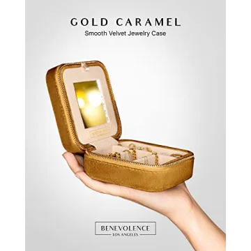 Benevolence LA Plush Velvet Jewelry Box | Travel Jewelry Case Organizer with Mirror | Featured in Oprah's Favorite Things | Best Gifts For Daughter, Girlfriend, Mom | Gifts For Her - Gold