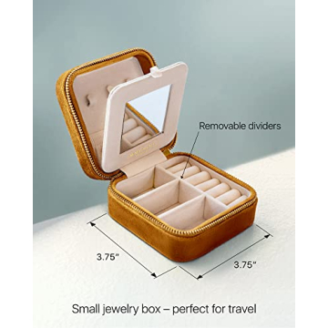 Benevolence LA Plush Velvet Jewelry Box | Travel Jewelry Case Organizer with Mirror | Featured in Oprah's Favorite Things | Best Gifts For Daughter, Girlfriend, Mom | Gifts For Her - Gold
