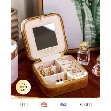 Benevolence LA Plush Velvet Jewelry Box | Travel Jewelry Case Organizer with Mirror | Featured in Oprah's Favorite Things | Best Gifts For Daughter, Girlfriend, Mom | Gifts For Her - Gold