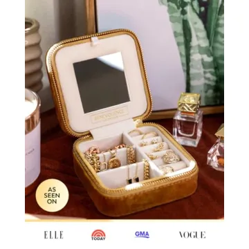Benevolence LA Plush Velvet Jewelry Box | Travel Jewelry Case Organizer with Mirror | Featured in Oprah's Favorite Things | Best Gifts For Daughter, Girlfriend, Mom | Gifts For Her - Gold