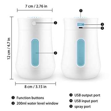 HIETON Mini USB Desk Humidifier, 7 Colors Night Light, Auto Timing, Quiet Operation, 200ml Portable ...