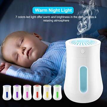 HIETON Mini USB Desk Humidifier, 7 Colors Night Light, Auto Timing, Quiet Operation, 200ml Portable Personal Cool Mist Small Humidifiers for Car Office Travel Babies Bedroom (White)