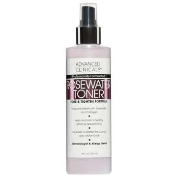 Advanced Clinicals Collagen + Rosewater Facial Mist Toner W/Charcoal & Aloe Vera. Alcohol-Free PH Balancing Formula Detoxifies & Hydrates Skin Improving Overall Skin Tone, Calming Face Mist, 8 Fl Oz