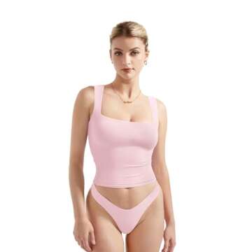 SUUKSESS Women Sexy Square Neck Going Out Crop Sleeveless Tank Top Double Lined Fitted Going Out Tre...