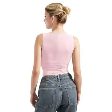 SUUKSESS Women Sexy Square Neck Going Out Crop Sleeveless Tank Top Double Lined Fitted Going Out Trendy Cute Basic Y2k Tops Summer(Pink,M)