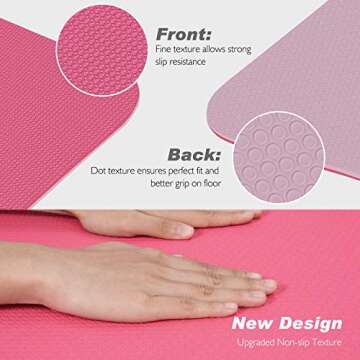 Yoga Mat, Upgraded 1/4 inch Non-Slip Texture Pro Yoga Mat Eco Friendly Exercise & Workout Mat with Carrying Strap - for Yoga, Pilates and Floor Exercises (Pink)