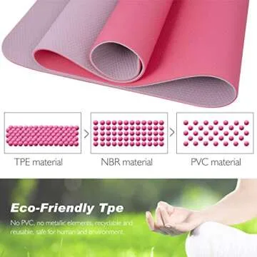 Yoga Mat, Upgraded 1/4 inch Non-Slip Texture Pro Yoga Mat Eco Friendly Exercise & Workout Mat with Carrying Strap - for Yoga, Pilates and Floor Exercises (Pink)