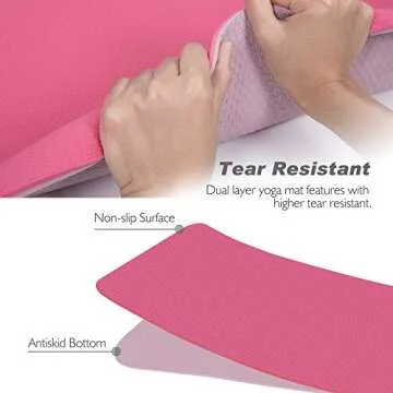 Yoga Mat, Upgraded 1/4 inch Non-Slip Texture Pro Yoga Mat Eco Friendly Exercise & Workout Mat with Carrying Strap - for Yoga, Pilates and Floor Exercises (Pink)
