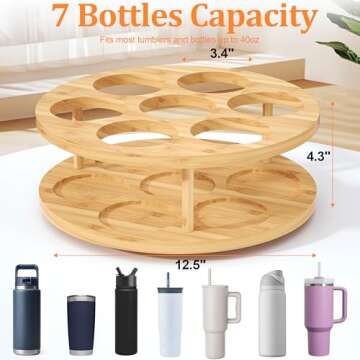 7 Slots Water Bottle Organizer for Stanley 40 oz Tumbler with Handle, Bamboo Wood Rotatable Stanley ...