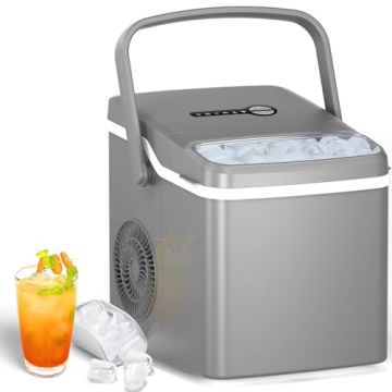 Kndko Ice Maker Countertop, Portable Ice Maker Machine with Handle, 26.5Lbs/24H, 9Pcs/6Mins, 2 Sizes...