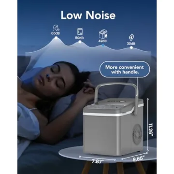 Kndko Ice Maker Countertop, Portable Ice Maker Machine with Handle, 26.5Lbs/24H, 9Pcs/6Mins, 2 Sizes of Bullet Ice, Self-Cleaning, Basket and Scoop, Ideal for Home/Office/Outdoor Use, Grey