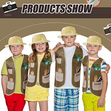 Geyoga 24 Pcs Kids Safari Costume Jungle Birthday Party Decorations Include 8 Plastic Safari Hats 8 ...