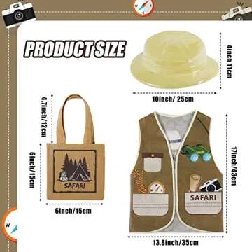 Geyoga 24 Pcs Kids Safari Costume Jungle Birthday Party Decorations Include 8 Plastic Safari Hats 8 Jungle Vest 8 Tote Bags Girls Boys Wild Explorer Costume Outdoor Activity Birthday Halloween Outfit