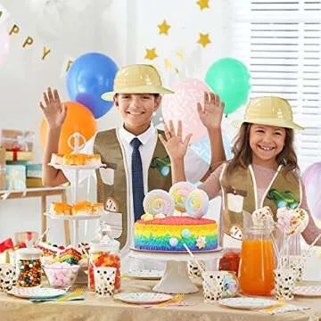 Geyoga 24 Pcs Kids Safari Costume Jungle Birthday Party Decorations Include 8 Plastic Safari Hats 8 Jungle Vest 8 Tote Bags Girls Boys Wild Explorer Costume Outdoor Activity Birthday Halloween Outfit