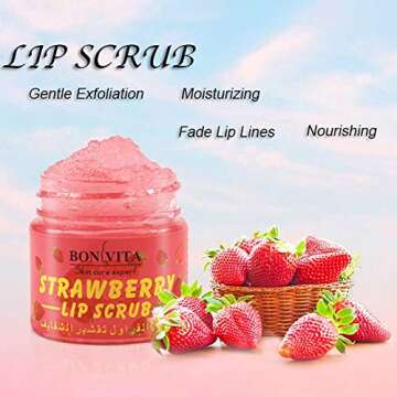Yiitay 100% Natural Lip Scrub Exfoliating Lip Scrub Moisturizing Lips Nourishing Lips Care Strawberry Lips Balm Cream for Chapped Dry Lips, 40g, Strawberry Flavour