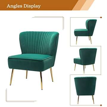 TINA'S HOME Monica Velvet Accent Chair Set of 2, Mid Century Side Chair Comfy Upholstered Living Room Chair with Golden Legs Wingback, Armless Slipper Chair for Bedroom Guest Room- Emerald Green