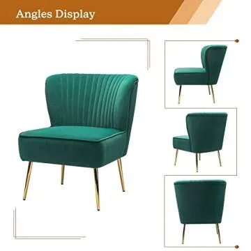 TINA'S HOME Monica Velvet Accent Chair Set of 2, Mid Century Side Chair Comfy Upholstered Living Room Chair with Golden Legs Wingback, Armless Slipper Chair for Bedroom Guest Room- Emerald Green