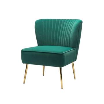 TINA'S HOME Monica Velvet Accent Chair Set of 2, Mid Century Side Chair Comfy Upholstered Living Room Chair with Golden Legs Wingback, Armless Slipper Chair for Bedroom Guest Room- Emerald Green