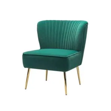 TINA'S HOME Monica Velvet Accent Chair Set of 2, Mid Century Side Chair Comfy Upholstered Living Room Chair with Golden Legs Wingback, Armless Slipper Chair for Bedroom Guest Room- Emerald Green