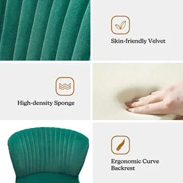 TINA'S HOME Monica Velvet Accent Chair Set of 2, Mid Century Side Chair Comfy Upholstered Living Room Chair with Golden Legs Wingback, Armless Slipper Chair for Bedroom Guest Room- Emerald Green
